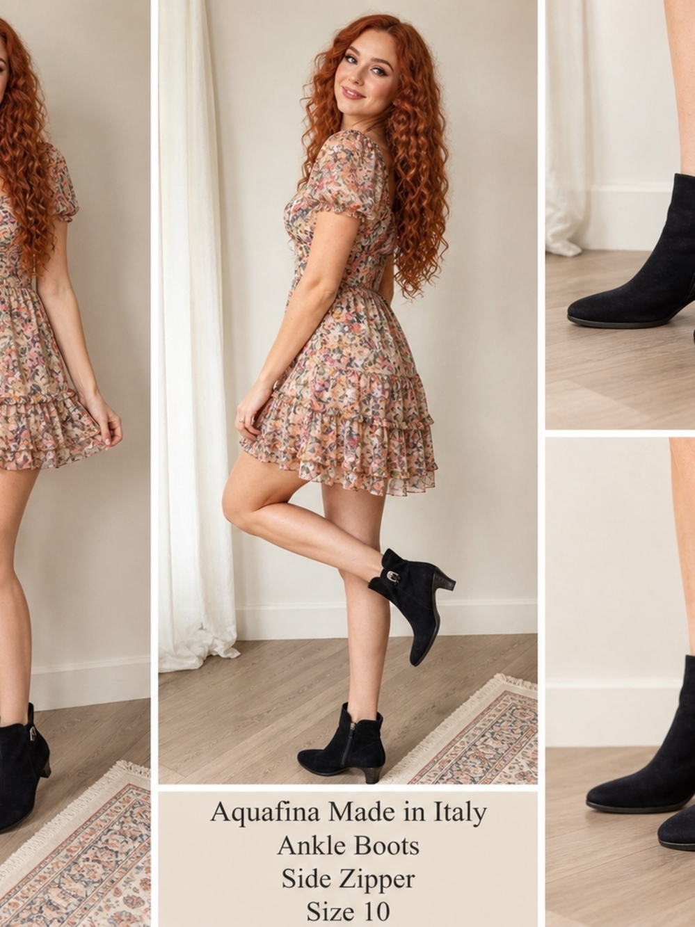 Aquatalia Black Suede Ankle Booties with Side Buckle